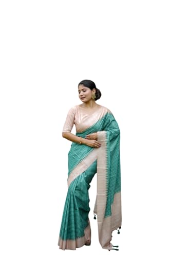 Image of SATIKA VASTRAM Tussar Silk Saree Solid Design Pure Soft Thread Weaving Contrast Border And Rich Pallu With Blouse Piece