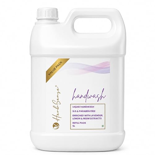 Image of Herbsense Liquid Handwash 5L | No Aritificial Fragrance & Color | Enriched With Coconut Based Cleansers | Lavender, Neem & Lemon Extract | SLS & Paraben Free Herbal Handwash | 5 Litre Refill Pack