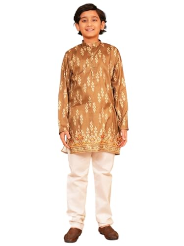 Image of AJ DEZINES Kurta Pajama For Kids Boys | Cotton Printed Chikankari Kurta Pyjama Set For Boys | Traditional & Festive Outfit | Party & Ethnic Wear | Stylish Kids Kurta Set
