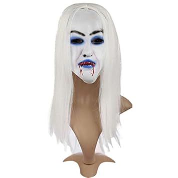 ELECTROPRIME Halloween Masquerade Masks Latex Terror Wigs Grimace Simulation White Hair R6S4