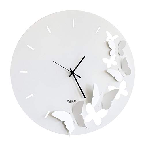 Arti & Mestieri Butterfly Spring - Orologio da Parete di Design 100% Made in Italy - in Ferro, Diametro 40 cm - Bianco Neve