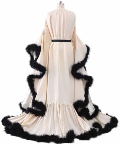 Women's Feather Bridal Robes Silk Satin Maternity Robes for Photoshoot Old Hollywood Long Nightgown Bathrobe Lingerie