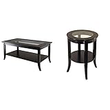 Winsome Genoa Rectangular Coffee Table with Glass Top and Shelf & Wood Genoa Occasional Table, Espresso