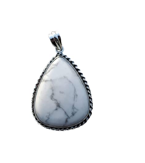 White Howlite Pendant, 925 Sterling Silver, White Marble Pendant, White Turquoise Pendant, Buffalo Pendant, Gothic Pendant, Southwestern Pendant, Promise Jewelry, Boho Style, Gift For Her/Him