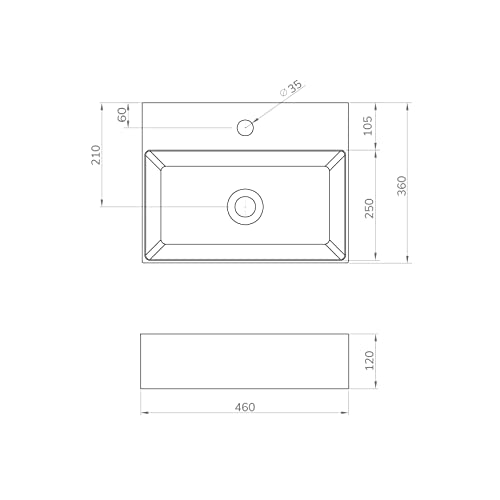 Lavabo de cerámica blanco brillo Baikal con diseño cuadrado de 46 cm 7