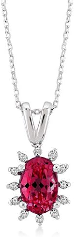 Gelin Women's Gold Necklace 14 Carat 585 Real White Gold Ruby Red Pendant with 0.03 Carat Diamond Chain 45 cm