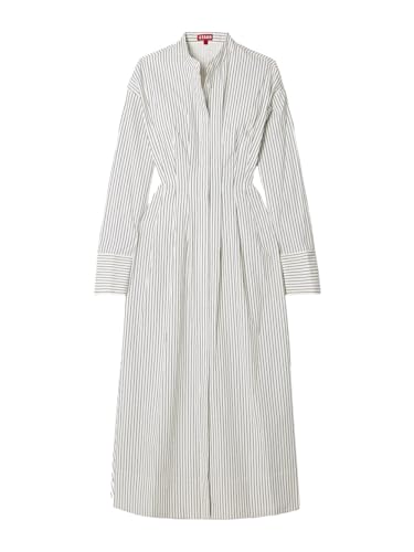 STAUD Women's Lorenza Pleated Striped Cotton-Blend midi Dress