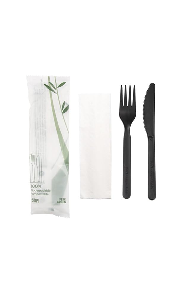 bis Posate 18 Cm Cpla Nero – 300 pz - Set Posate Monouso - Biodegradabile, Ideale per Catering e Buffet