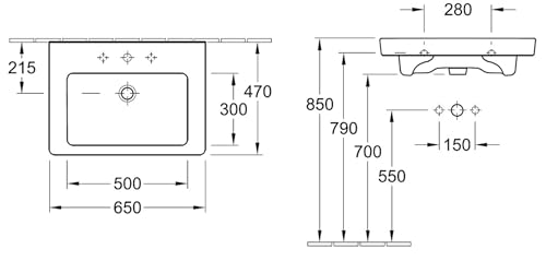 Villeroy & Boch Waschbecken Subway 7113FA 65x47cm mit Hahnloch durchgest mit Überlauf weiß a.