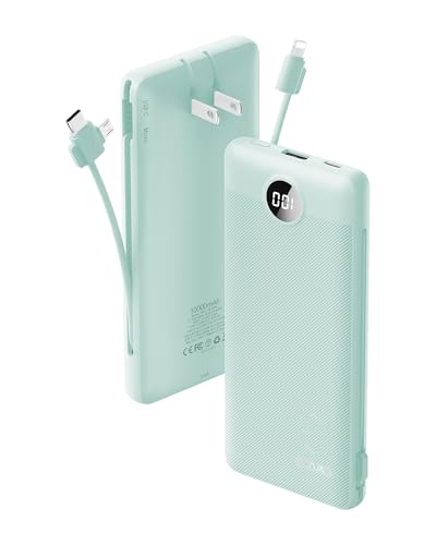 VRURC Portable Charger Built-in Cables and AC Wall Plug, USB
