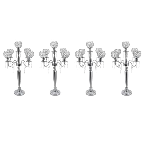 Gbonklong Gbonklong 4 Pack 5 Arm Crystal Candelabra Centerpieces, 29.5 Inch Tall Candle Holder Table Candelabra Stand with Crystal Candle Holder Bowl for Home Wedding Anniversary Party Decoration