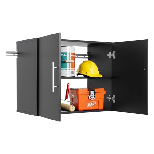 Image of Prepac HangUps 30 inch Upper Garage Cabinet, Bathroom Cabinet Wall Mount, Ideal for Garage, Kitchen and Laundry Organization 30 inch W x 24 inch H x 16 inch D, Black