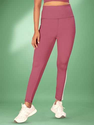 Image of Women's Polyester Blend Yoga Pants with High Rise Waist Stretch Fit Design Side Patti Slim Fit Style and Standard Length | Workout Track Pants | Joggers for GymRunning | Sports Top