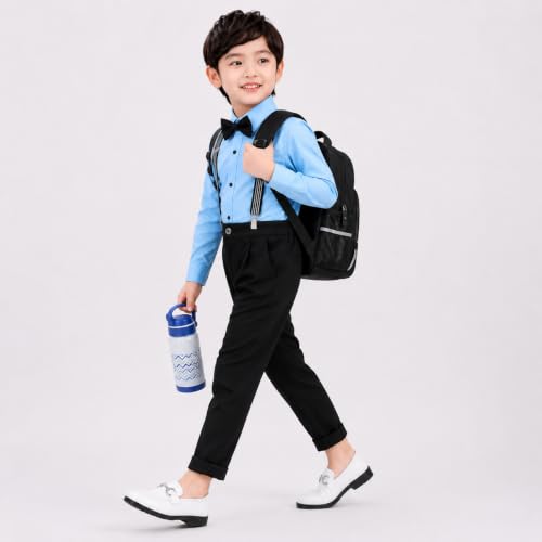 Image of SAGAR IMPEX Boys Cotton Blend Solid Full Sleeves Shirt and Pant Set with Suspender and Bow Tie | Clothing Set for Boys
