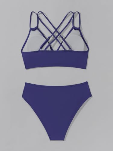 Image of Fanuerg Women's Sexy V Neck Bikini Sets Hollow Out Two Piece Swimsuits Cutout Mid Waist Bathing Suit