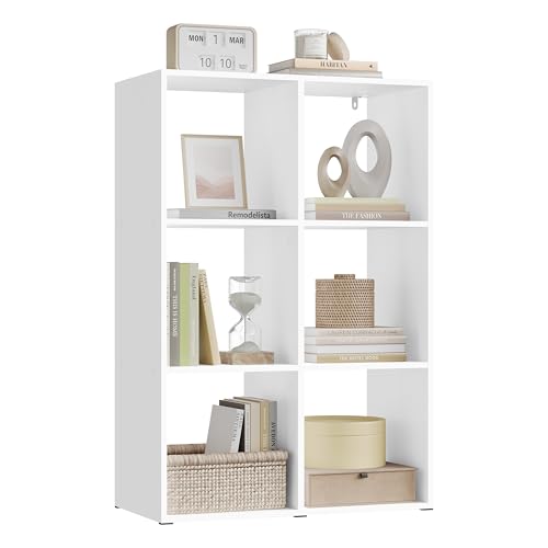 WOLTU Bücherregal mit 6 Würfeln, Standregal Würfelregal, Regal Weiß, für Wohnzimmer Arbeitszimmer Schlafzimmer Büro, 60x89,5x29 cm, SK054ws
