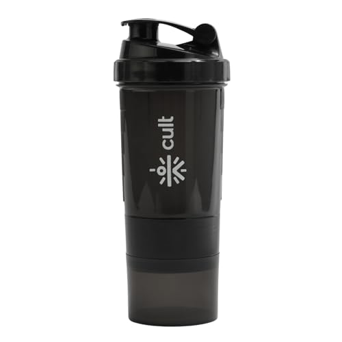 Image of Cult Spider Gym Shaker Bottle | 550ml | 2 Storage Compartment | Workout | Shaker Bottle for Men & Women | Black