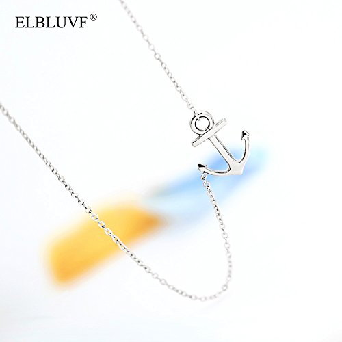 Elbluvf 18K Silver Gold Rose Gold Plated Stainless Steel Women Sideways Anchor Pendant Necklace 18Inches Choose Colors (Silver) #TOP4