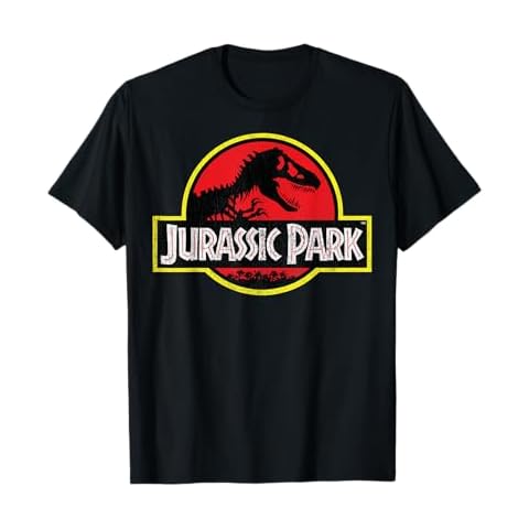 Jurassic Park Vintage Distressed Logo T-Shirt - Classic Fit, Crew Neck, Short Sleeve, Black Cover