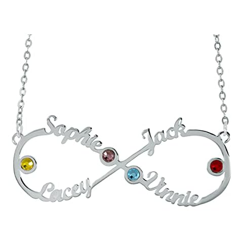 Lloveliness Infinity Necklace Personalised 4 Name Friend BFF Family Silver Pendant with Birthstone Gift for Women Mum Cover