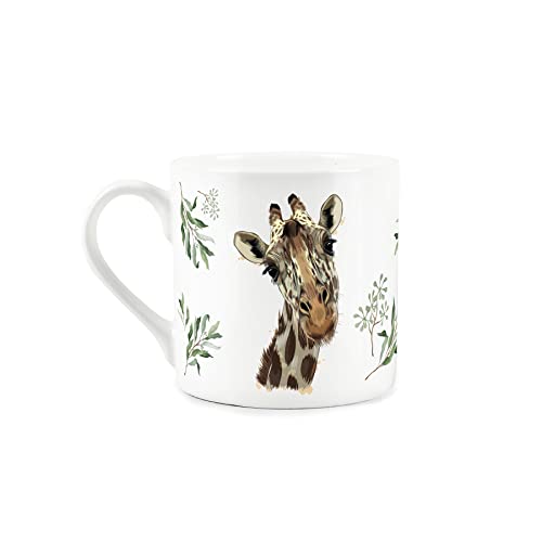 Giraffe Faces & Eucalyptus Leaves Mug - Fine Bone China White Coffee/Tea Present Gift for Animal Lovers - Image 2