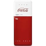Smeg FAB28 50's Retro Style Top Freezer Refrigerator with 9.93 Cu Total Capacity, Multiflow Cooling System, Adjustable Glass Shelves 24-Inches, Coca Cola Right Hand Hinge, FAB28URDCC3 Made In Italy