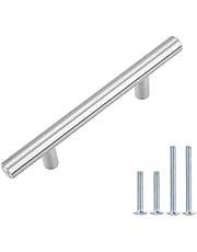 Amazon Basics Euro Bar Cabinet Handle (1/2-inch Diameter), 5.38-inch Length (3-inch Hole Center), Satin Nickel, 25-pack