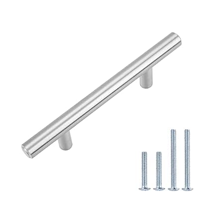 Amazon Basics Euro Bar Cabinet Handles, Drawer Pulls, Kitchen Cabinet Hardware, 5.38-inch Length, 3-inch Hole Center, 1/2-inch Diameter, Satin Nickel, 25-Pack