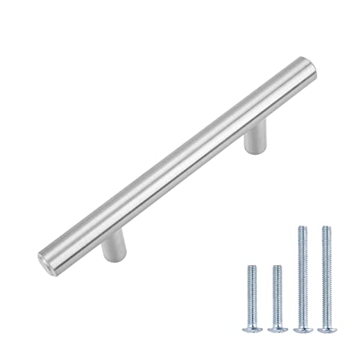 Amazon Basics Euro Bar Cabinet Handle (1/2-inch Diameter), 5.38-inch Length (3-inch Hole Center), Satin Nickel, 25-pack by Amazon Basics - Used condition - CA$17.67