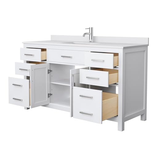 Beckett 60 Inch Single Bathroom Vanity in White, White Cultured Marble Countertop, Undermount Square Sink, No Mirror - Thumbnail 2