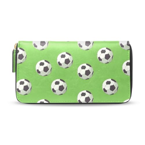 Long Wallets Leather Bifold Wallet for Women Football Green 1 with Zipper Credit Card Holder Large Capacity