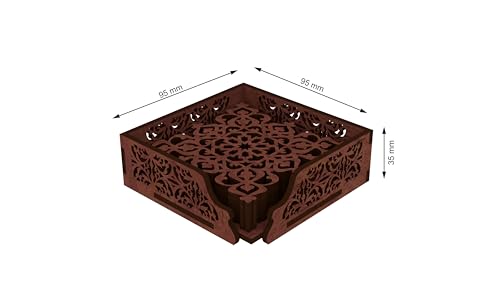 Image of 12 FOX Wooden Tea Coaster Dark Brown Wood Handcrafted Coasters Home Kitchen for Tea & Coffee Table Decor Set of 6 |9.5x9.5cm TCCOST017C