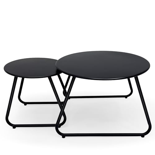 Fokebel Patio Outdoor Couchtisch Set von 2, wetterfest Stahl Runde Endtische, Outdoor Nesting Tisch...
