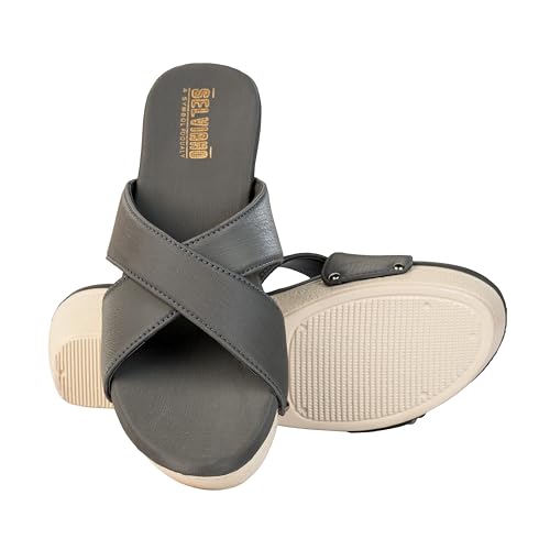Image of Women Slip-On Open Toe Sandals with Criss Cross Broad Straps, Casual Daily Wear Footwear