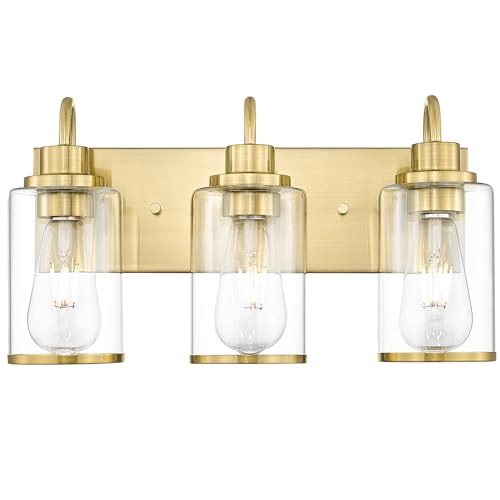 Image of Beionxii Bathroom Vanity Light, 3 Light Gold Bathroom Light Fixtures with Clear Glass Shade, Modern Vanity Lighting Fixtures Over Mirror, Living Room, Hallway, BX-VL01BG-3CG