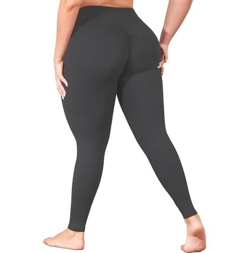MEJING Leggings de talla grande con levantamiento de glúteos con bolsillos para mujer, pantalones de yoga L-5XL, control de abdomen, leggings de entrenamiento de cintura alta, Gris, 4XL Plus