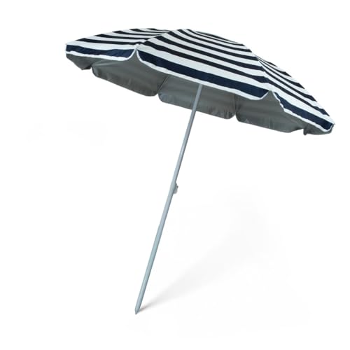 NTK, Guarda-Sol Solis Estrutura Aço e Fibra de Vidro 1,80m para Praia, Camping, Piquenique com Proteção UV 50+, Azul e Branco