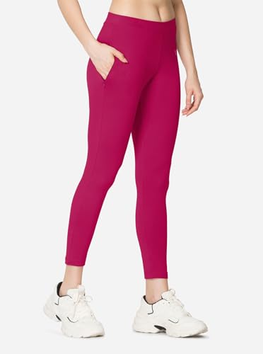 Image of VSTAR PL02 Women Ankle Length Stretchable Slim Fit Leggings with Secured Side Pocket | Moisture-Wicking | Soft Waistband & Cotton-Elastane Fabric | S | Strawberry