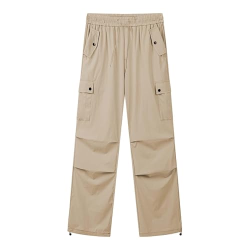 Muti Pockets Womens Cargo Pants Solid Color Casual Straight Leg Button Pockets Work Pants Adjustable Ankle Bind4