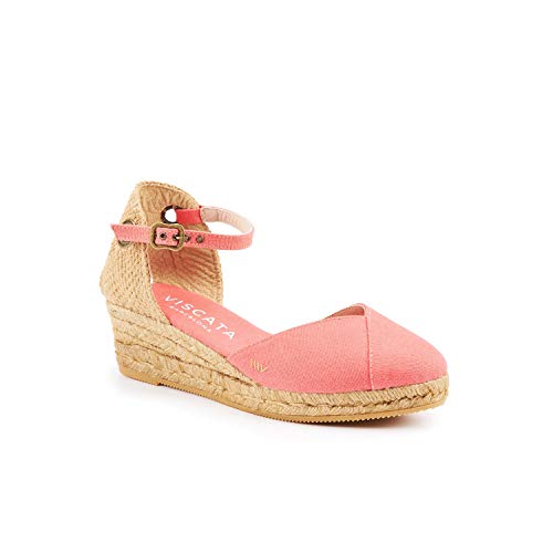 Image of Viscata Pubol Espadrille Canvas Low Wedges with Ankle Strap Spain Handmade 2 inch Heel Women's Sandals with Breathable Organic Cotton Canvas and 100% Natural Jute for all Occasions: Casual, Work, Party