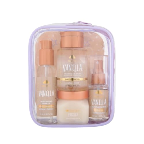 Tree Hut Vanilla Mini Best Sellers Kit, Exfoliating & Hydrating Body Care Travel Set, Nourishing Skin Care Bundle for All Skin Types, Perfect Holiday Gift & Stocking Stuffer