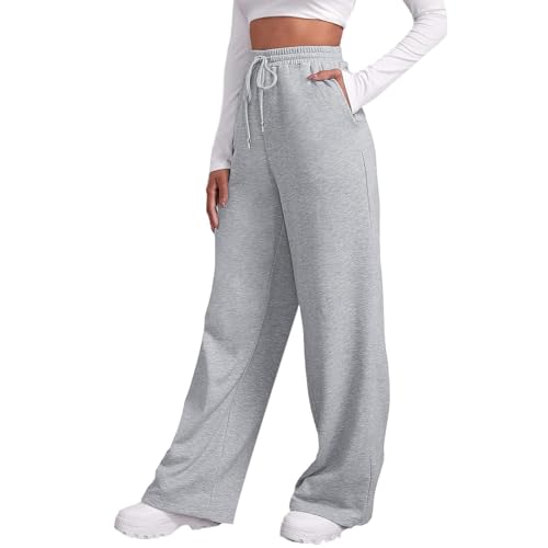 Damen Graue Jogginghose Sporthosen Lang Hosen Baggy Weite Jogginghose High Waist Freizeithosen Sweathose Mit Taschen Teenager Mädchen Y2K Damen Graue Jogginghose Sporthosen Lang Hosen Baggy Weite Jogginghose High Waist Freizeithosen Sweathose Mit Taschen Teenager Mädchen Y2K