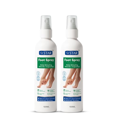 SZ STAR Foot Spray (100ml x 2 Pack) for Smelly & Sweaty Feet, Antifungal Deodorant with Peppermint & Tea Tree Oil, Cooling Spray for Freshness & Daily Care, Athletes Treatment Formula