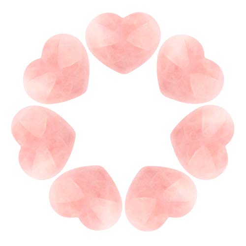 YWG Stone 7 Packs 1.18 Inches Healing Crystal Natural Rose Quartz Stone Heart Love Carved Palm Worry Stone Chakra Reiki Balancing