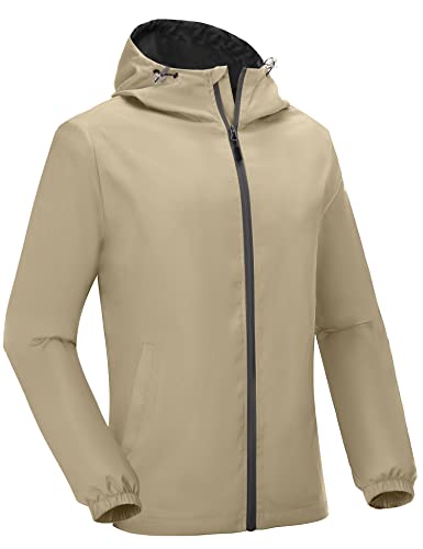 Mapamyumco Men's Lightweight Windbreaker, Windproof Hooded Golf Jacket, Water-Resistant Stretch Travertine L #TOP1