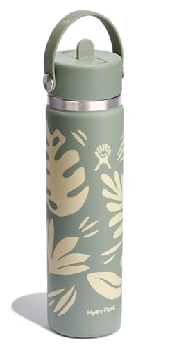 Image of Hydro Flask Water Bottle - Insulated Stainless Steel - Wide Mouth Flex Straw Lid, Non Spill, Leakproof and Refillable in 24 Oz Botanical Bliss Agave