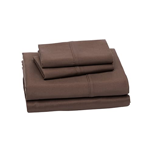 Image of Amazon Basics Breathable Soft Microfiber 4 Piece Bed Sheet Set with 14-Inch Deep Pockets, Wrinkle Resistant, Full, Chocolate, Solid