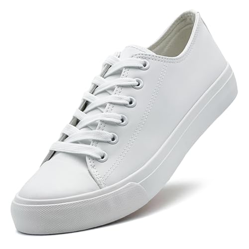 sharllen Women's Fashion PU Leather Sneakers Men's Classic Lace up Casual Walking Running Shoes Comfortable Black White Tennis Shoes