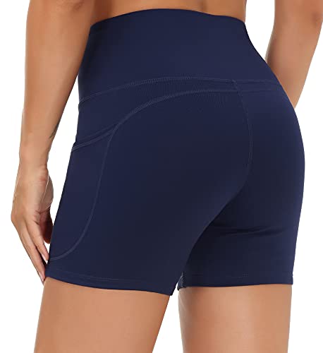 THE GYM PEOPLE High Waist Yoga Shorts for Women's Tummy Control Fitness Athletic Workout Running Shorts with Deep Pockets