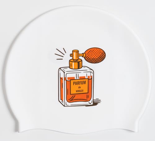 Won & Co Silicone Swimming Cap – Printed Design, Stretchy & Chlorine Resistant – Unisex, Adults & Kids (Perfume)